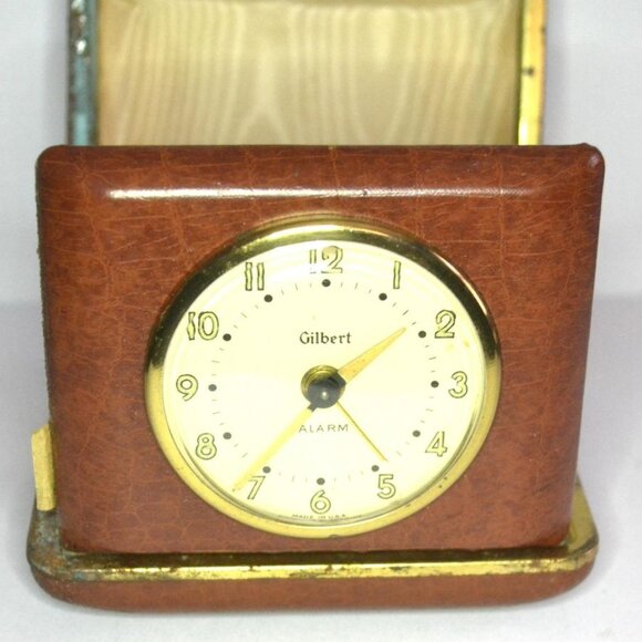 Vintage Gilbert Travel Alarm Clock In Folding Case 1940s Collectible Time Pieces - Picture 2 of 10